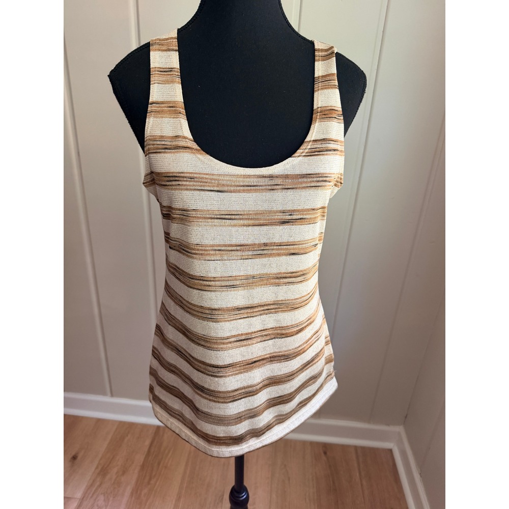 Banana Republic Metallic Gold Striped Knit Tank Top Sleeveless Shirt Small